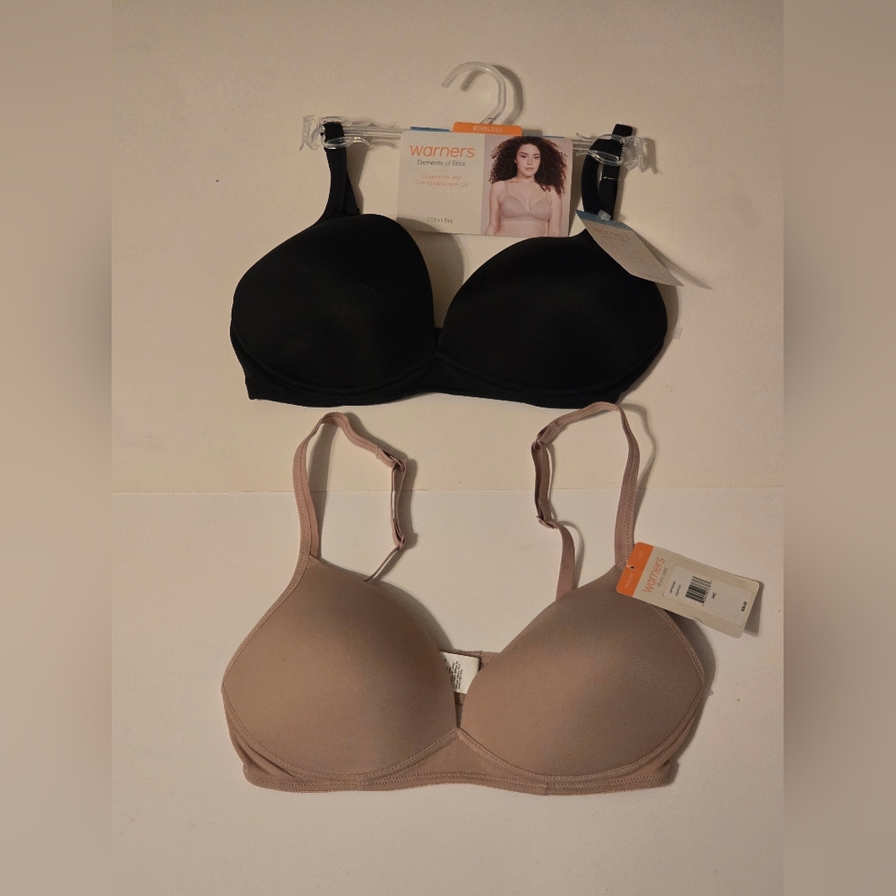 NEW Warner's Women's Elements of Bliss Black and Tan T-shirt Bras, 34C